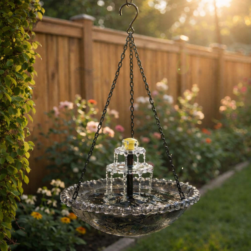 Solarbetriebene Hängende Vogeltränke mit Springbrunnen – Zweistufig Zorenza