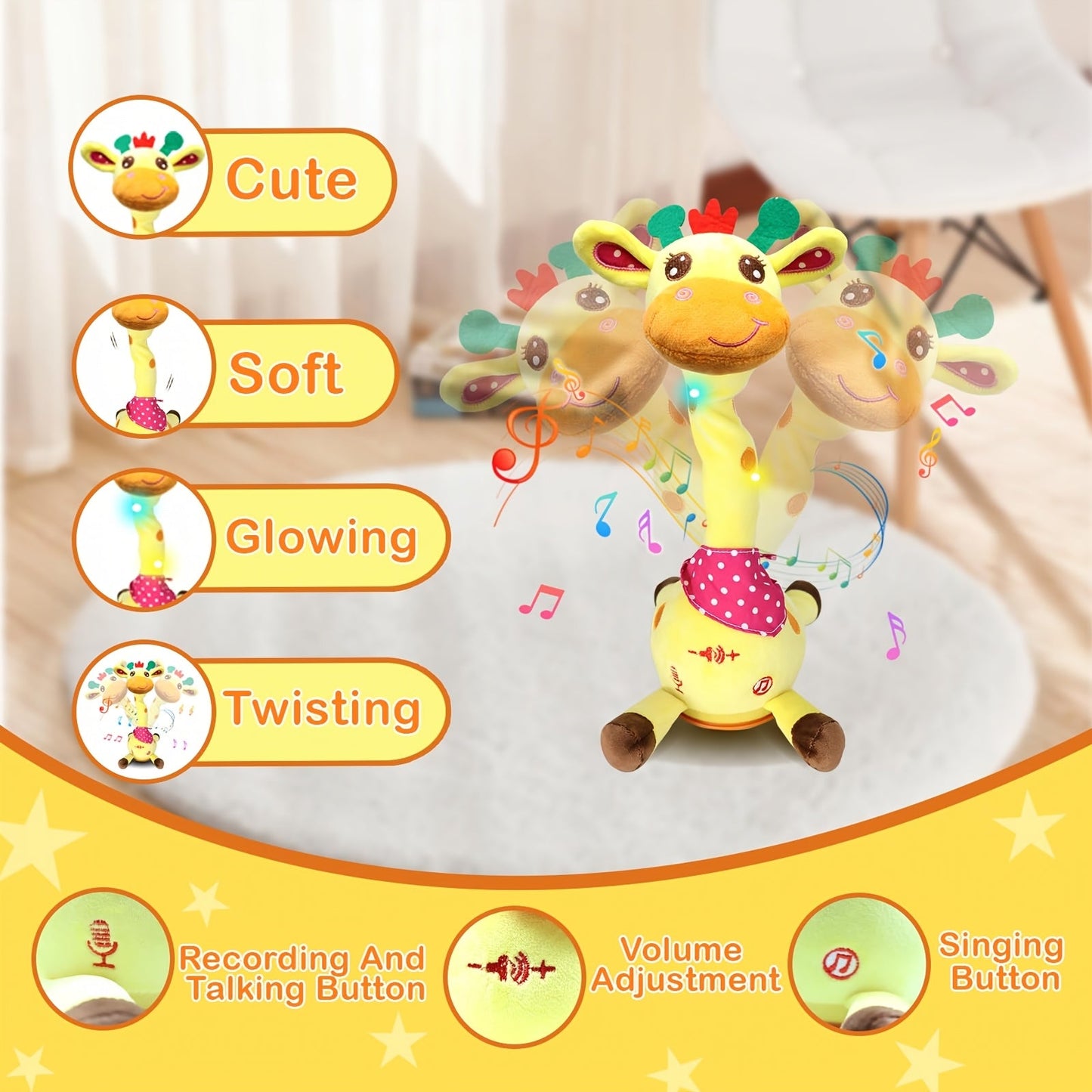 Interactive Dancing & Talking Giraffe Toy | Musical Mimicking Plush for Toddlers