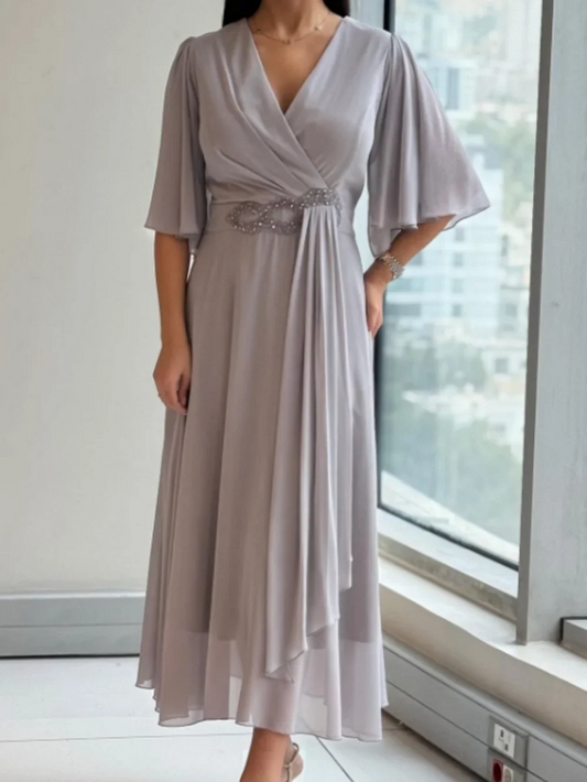 Ezina - Elegante Abito Lungo In Panno
