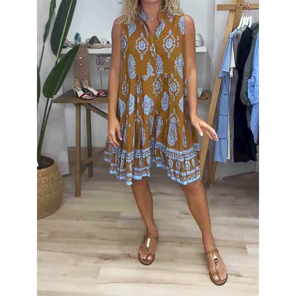 Alva | Damen Minikleid Bequem Boho Kurz V-Ausschnitt