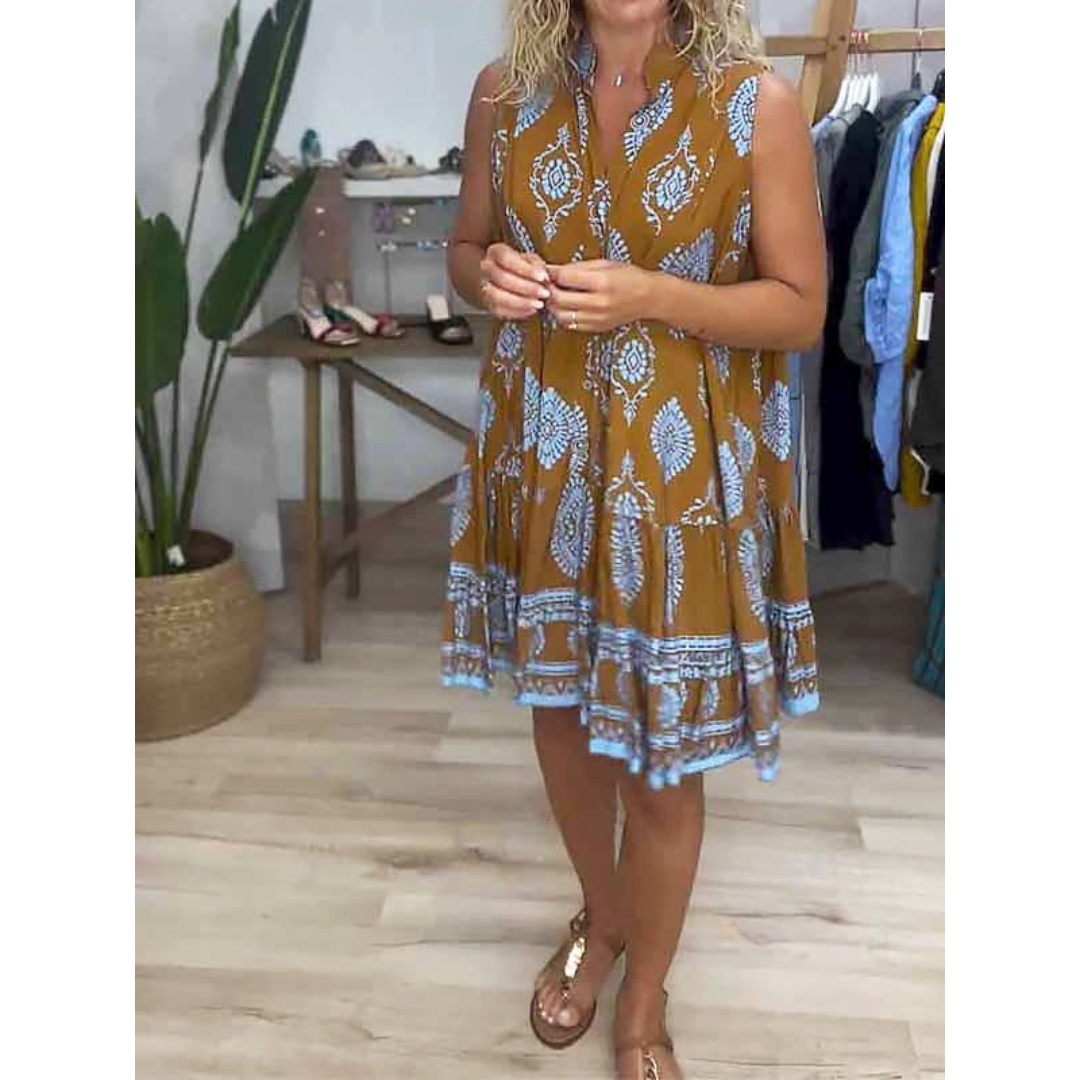 Alva | Damen Minikleid Bequem Boho Kurz V-Ausschnitt