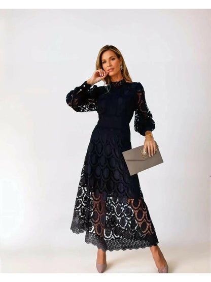 Elowen | Elegant Lace Long Sleeve Midi Dress