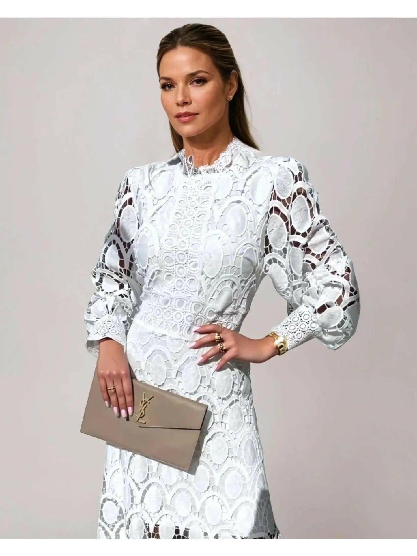 Elowen | Elegant Lace Long Sleeve Midi Dress