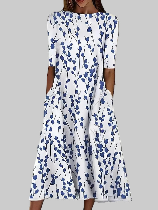 Amelia | Leaf Pattern Summer Midi Dress