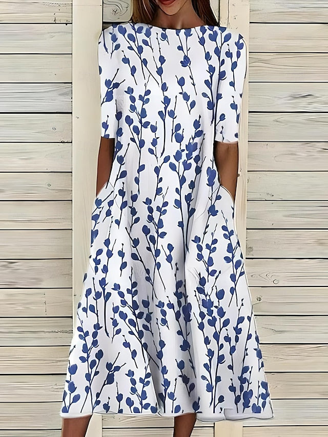 Floral Midi Dress – A-Line Flow – Casual Summer Elegance