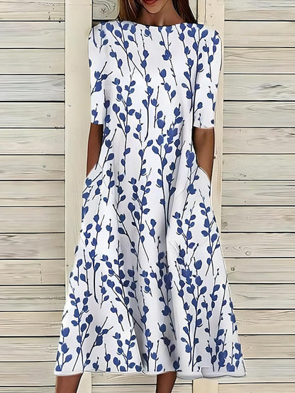 Floral Midi Dress – A-Line Flow – Casual Summer Elegance