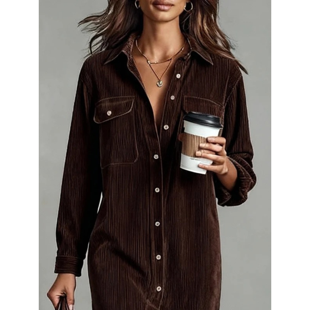 Andrea | Damen Midi Kleid Langarm mit Knöpfen