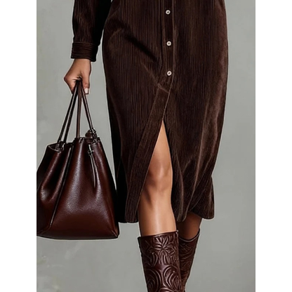 Andrea | Damen Midi Kleid Langarm mit Knöpfen