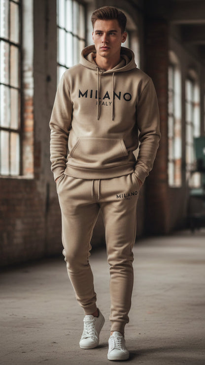 Milano-set med trykt hettegenser og joggebukse med snøring for menn
