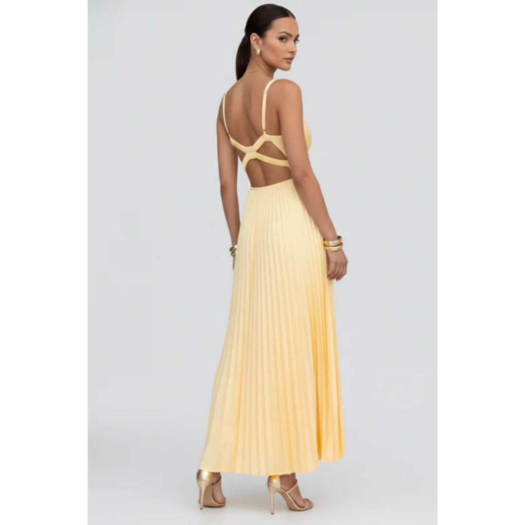 Anke | Damen Maxikleid Mit V Ausschnitt Und Plissee Für Abend