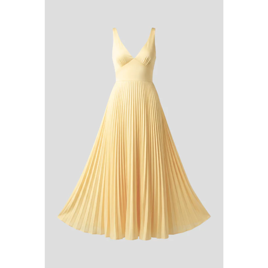Anke | Damen Maxikleid Mit V Ausschnitt Und Plissee Für Abend