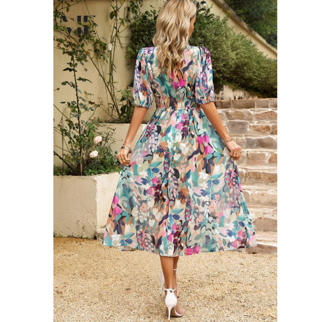 Annelie | Damen Sommerkleid Midi mit Blumenmuster