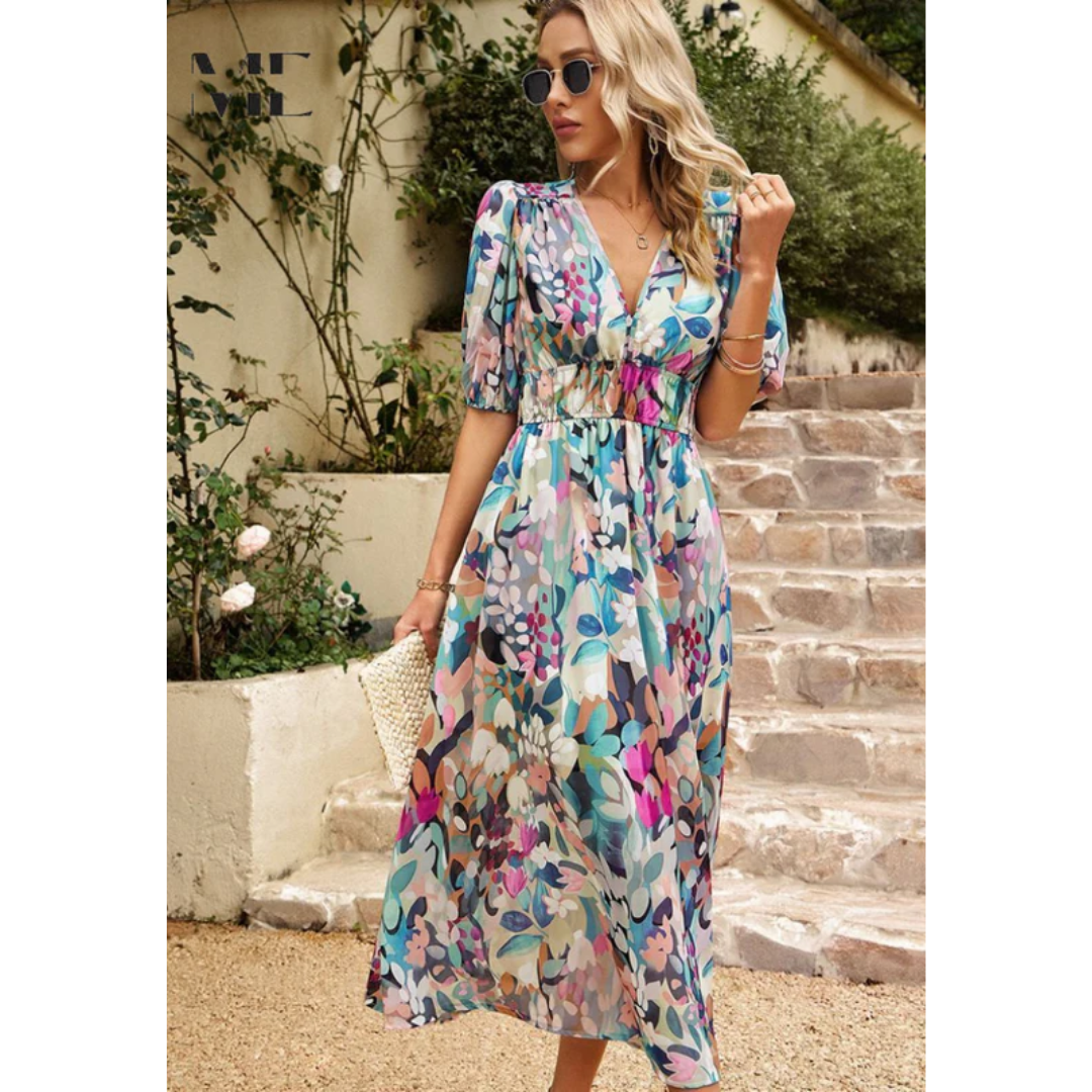 Annelie | Damen Sommerkleid Midi mit Blumenmuster
