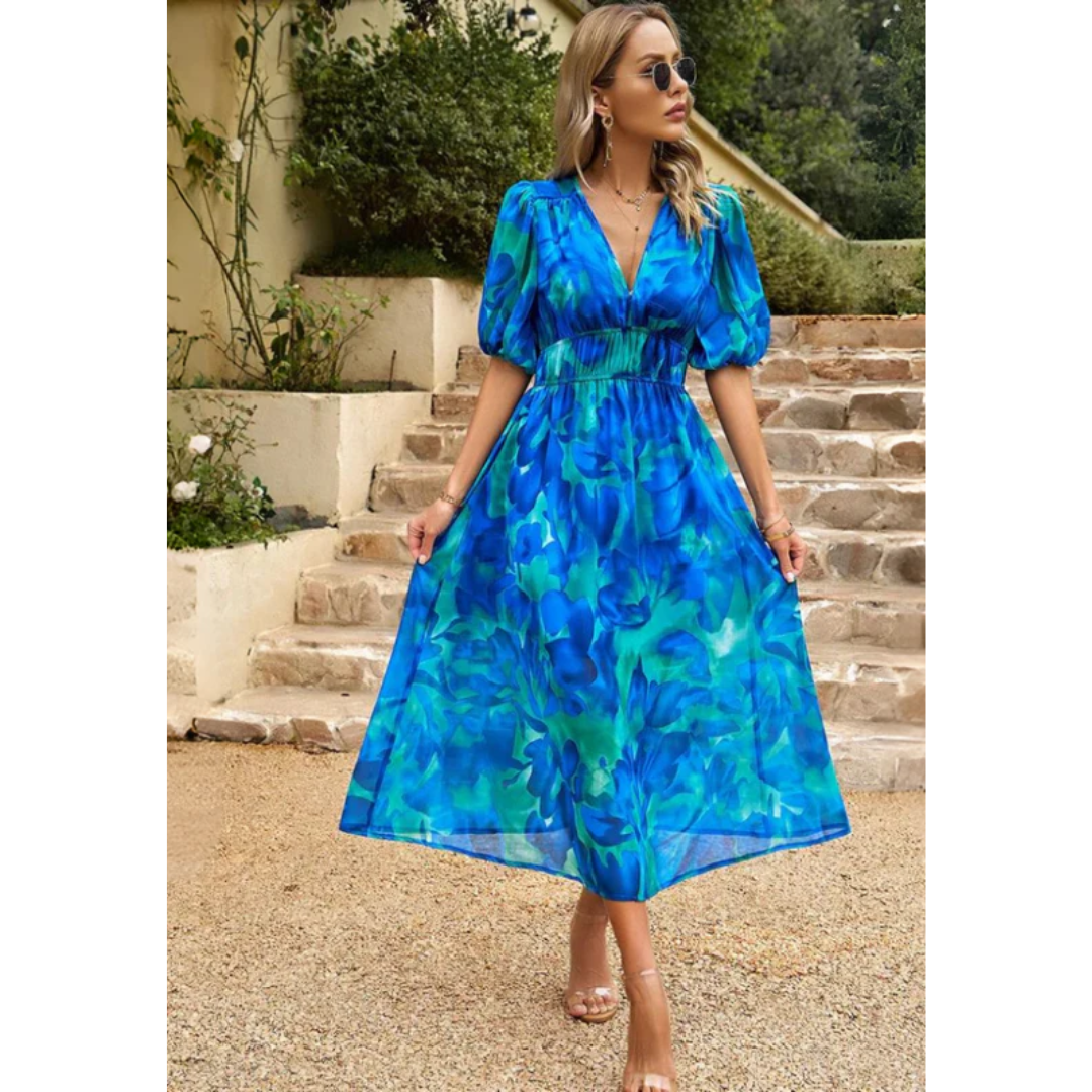 Annelie | Damen Sommerkleid Midi mit Blumenmuster