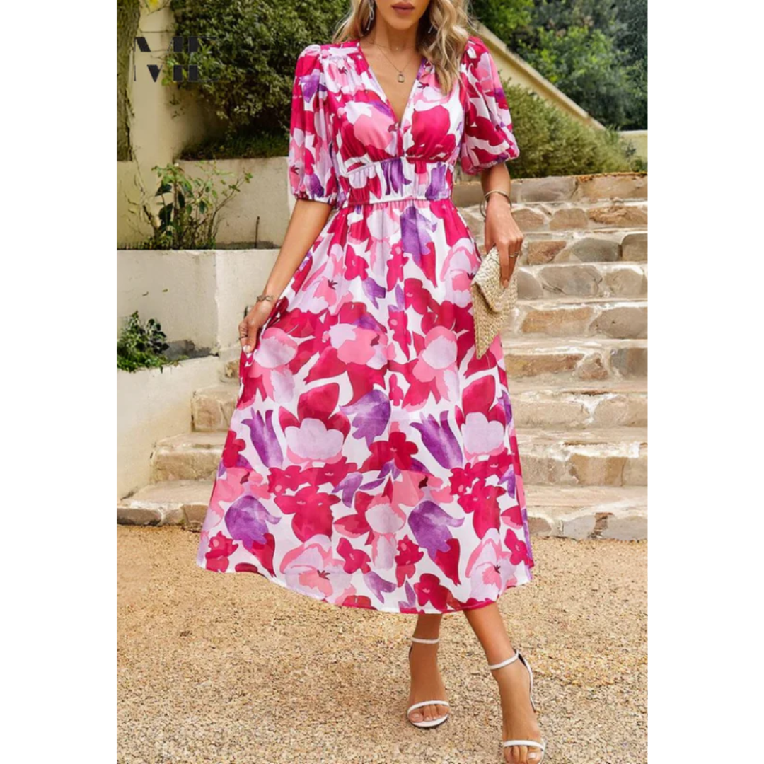Annelie | Damen Sommerkleid Midi mit Blumenmuster