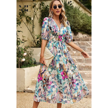 Annelie | Damen Sommerkleid Midi mit Blumenmuster