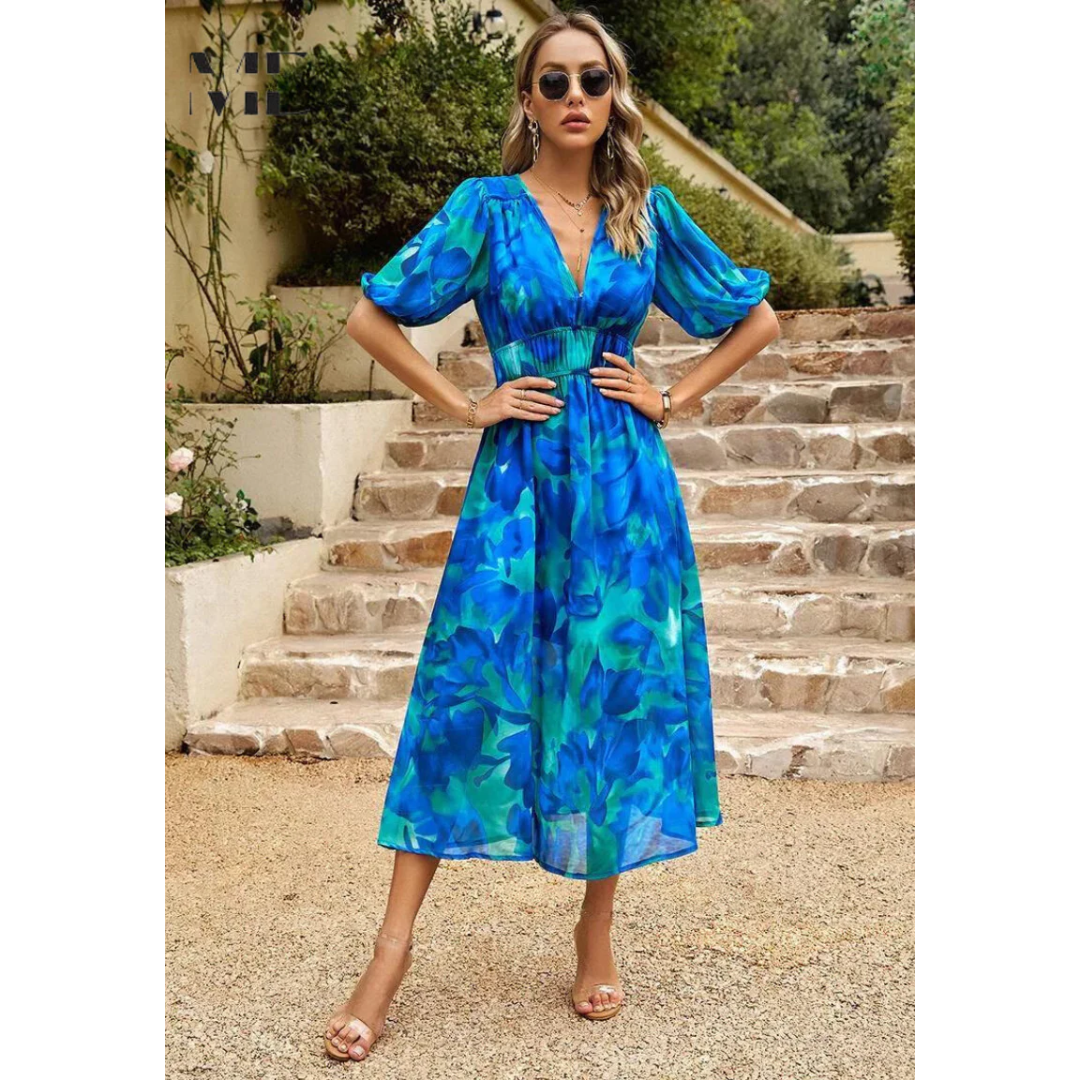Annelie | Damen Sommerkleid Midi mit Blumenmuster