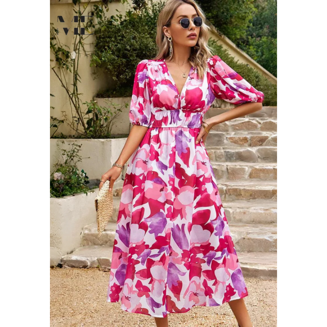 Annelie | Damen Sommerkleid Midi mit Blumenmuster