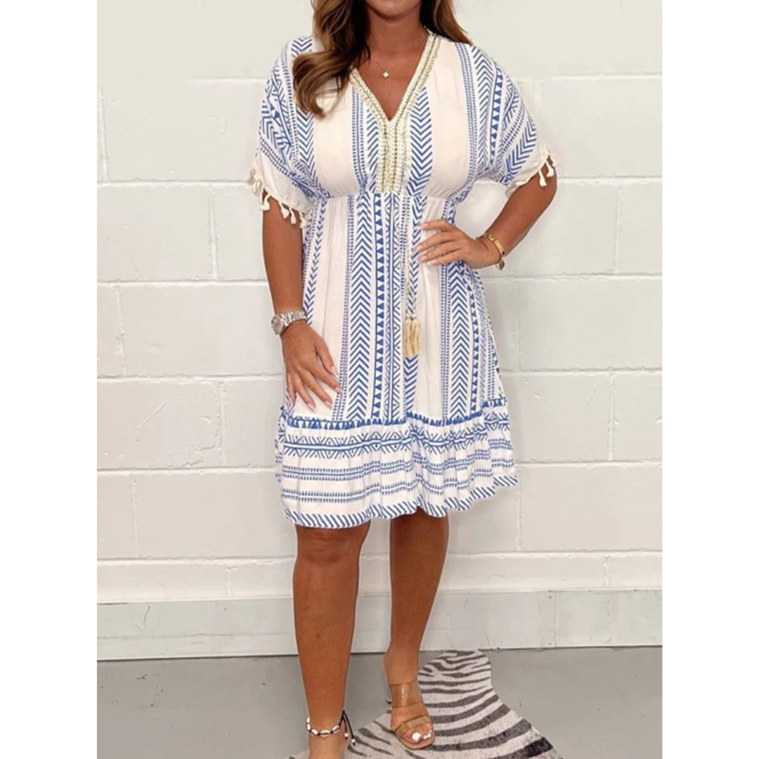 Aria | Damen Sommer Boho Minikleid mit Quasten