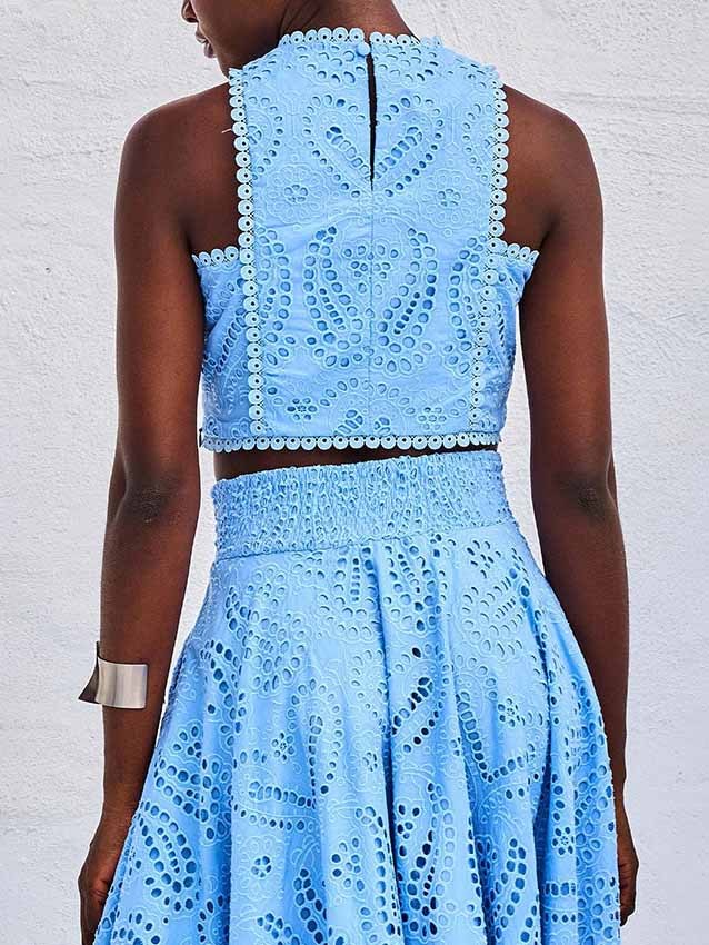 Women’s Sleeveless Embroidered Lace Top – Hollow Cut-Out Style for Summer & Parties