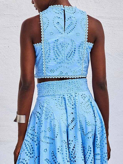 Women’s Sleeveless Embroidered Lace Top – Hollow Cut-Out Style for Summer & Parties