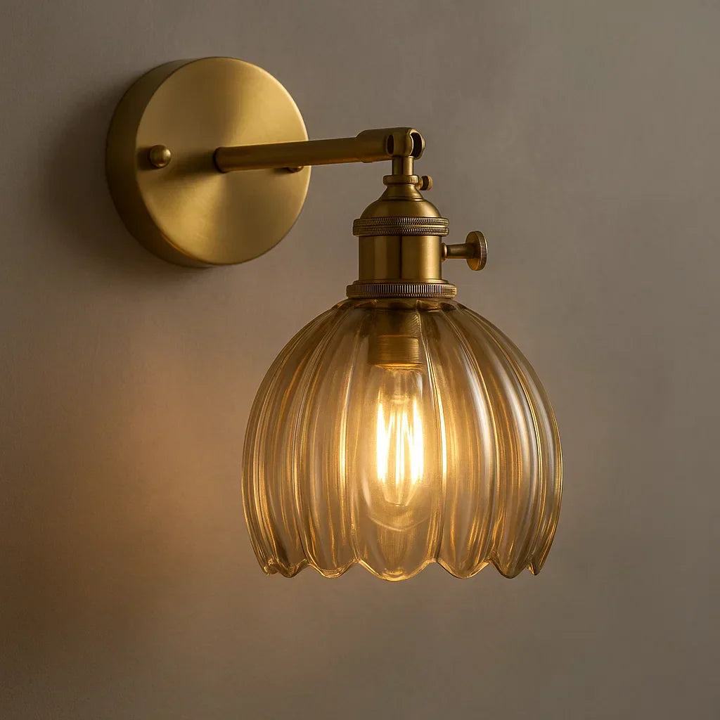 Wandlamp Vintage Bloem Glas Messing Tulpen Design E27 Wandverlichting | Restfield