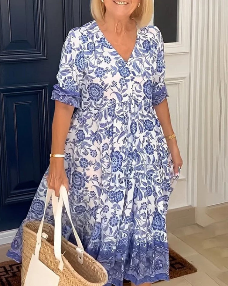 Elegant Floral Dress with V-Neck