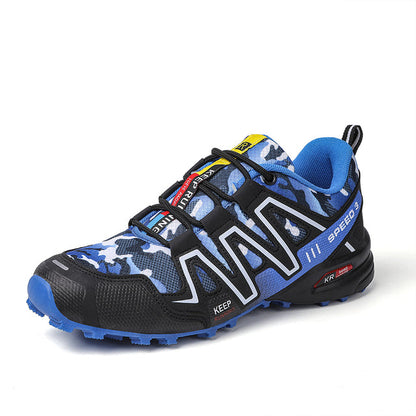 Blauer Herren-Wanderschuh, atmungsaktiv, Mesh, sportlich, rutschfest, Outdoor-Alpinismus.