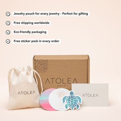 Atolea Schmuckverpackung mit Beutel, umweltfreundlich, ideal als Geschenk, inklusive Aufkleber.