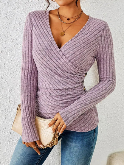 Damen V-Ausschnitt Top | Langarm