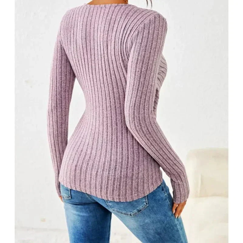 Damen V-Ausschnitt Top | Langarm