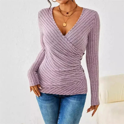 Damen V-Ausschnitt Top | Langarm