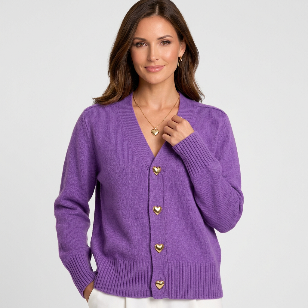 Women’s V-Neck Knit Cardigan – Button Front Cardigan