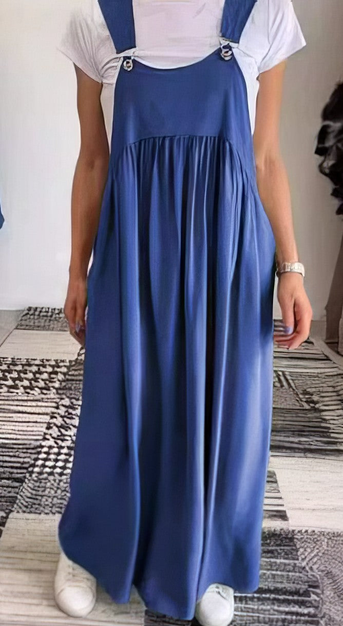 Robe Salopette Maxi Élégante Femme – Style Décontracté Chic Fluide Sans Manches