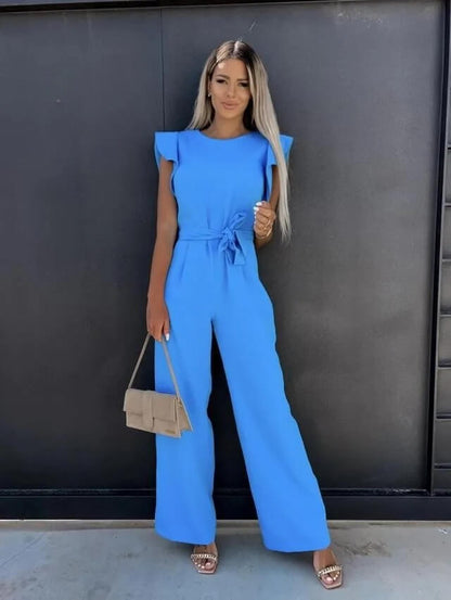 Jumpsuit Linen Blend Wide Leg Belted Summer One Piece