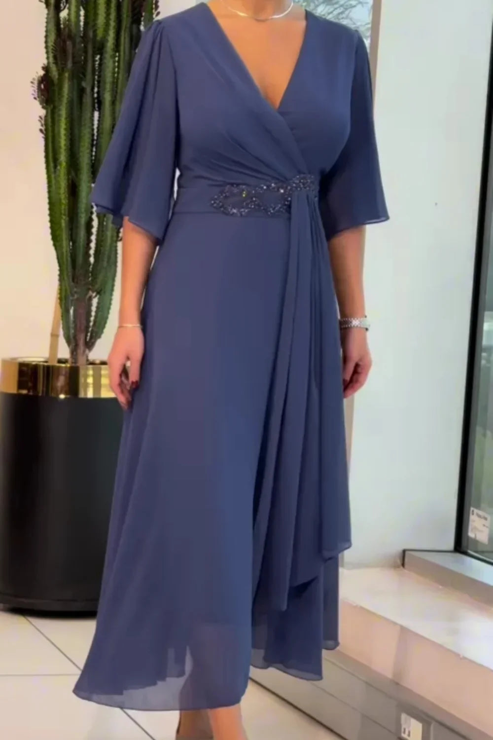 Ezina - Elegante Abito Lungo In Panno