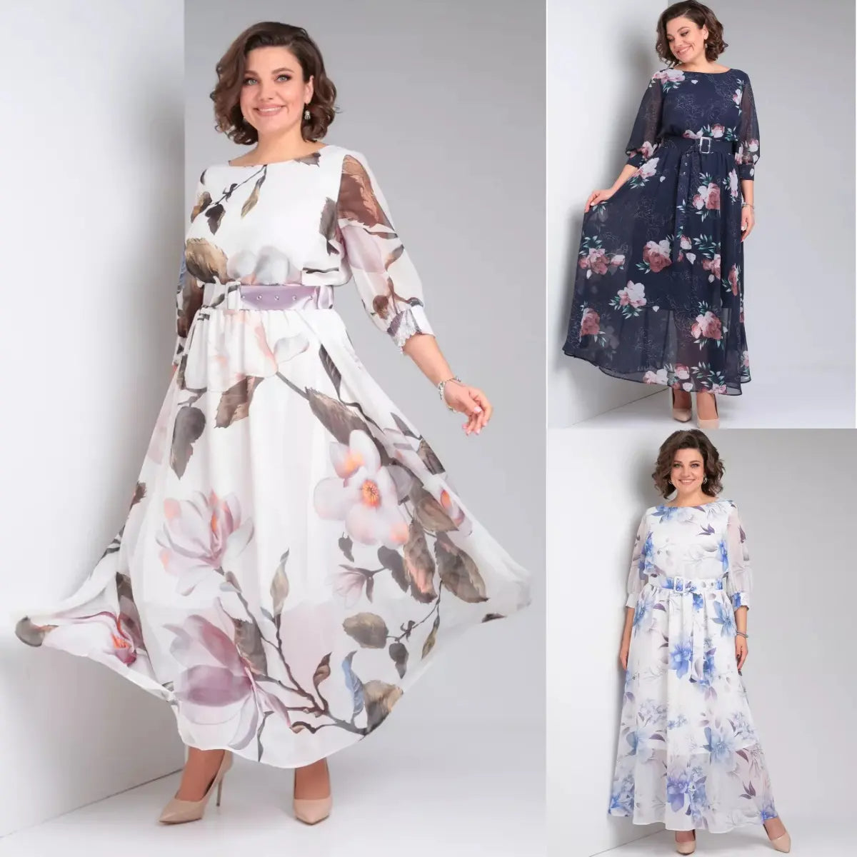 Melaza | Elegantes Maxikleid mit floralem Print und Taillengürtel