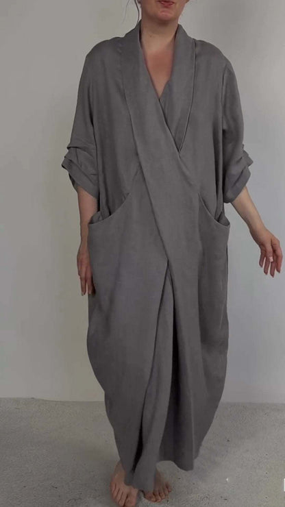 Ashael | Minimalistische V-halsjurk voor dames met zakken – Casual zomerse tuniekjurk, losse pasvorm