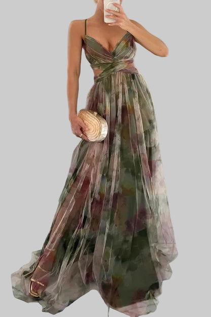 Luna | Pleated Flowing Strap Maxi Dress