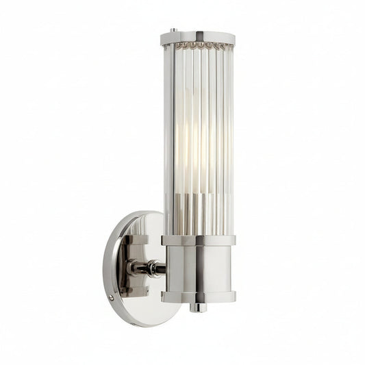 Freyza - Fluted Glass Wall Sconce | Cylinder Gold Chrome E14 30-45cm / 12-18in - Modern Vanity Light