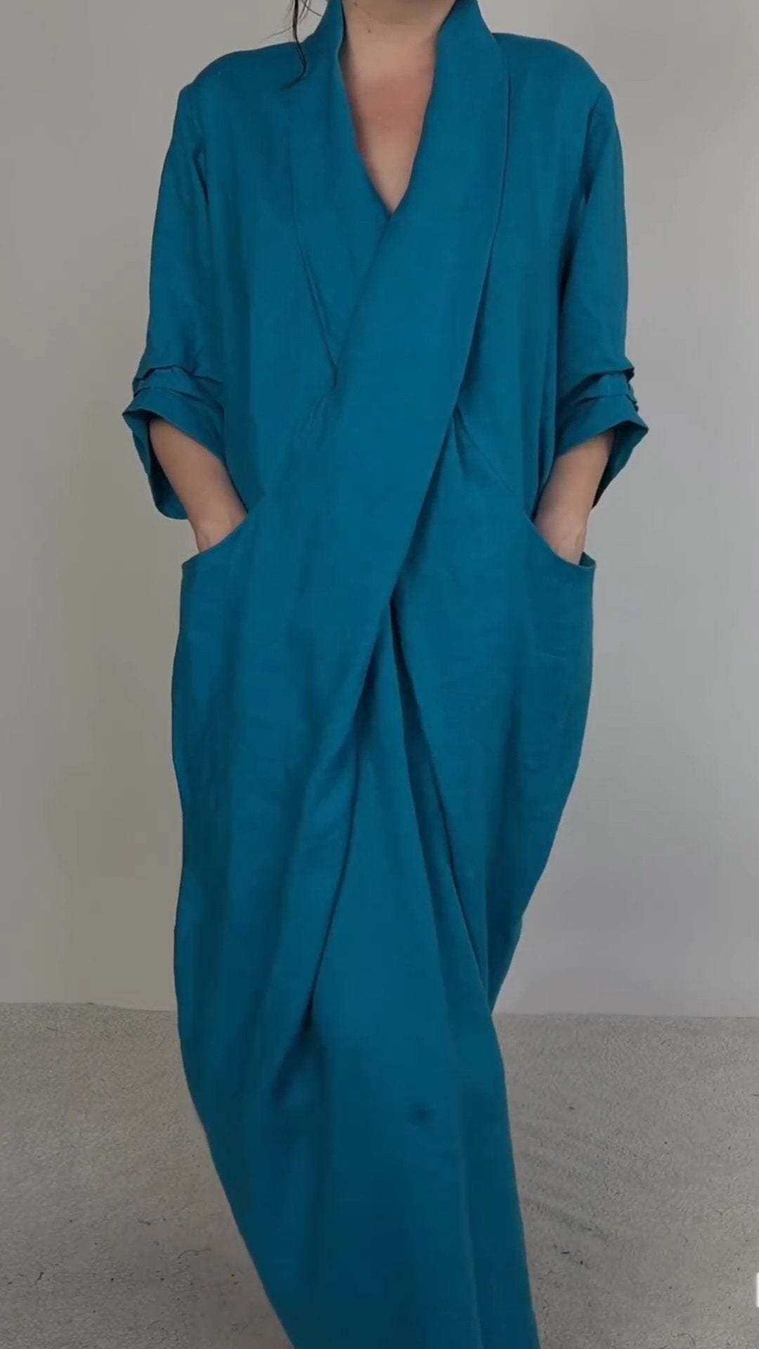Ashael | Minimalistische V-halsjurk voor dames met zakken – Casual zomerse tuniekjurk, losse pasvorm