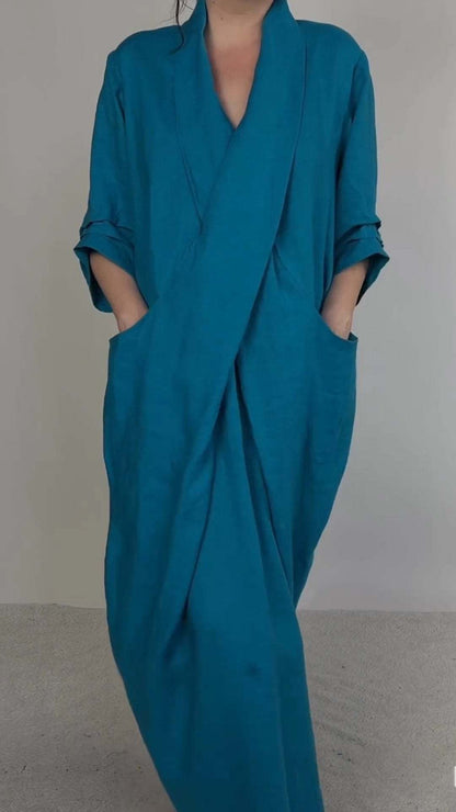 Ashael | Minimalistische V-halsjurk voor dames met zakken – Casual zomerse tuniekjurk, losse pasvorm