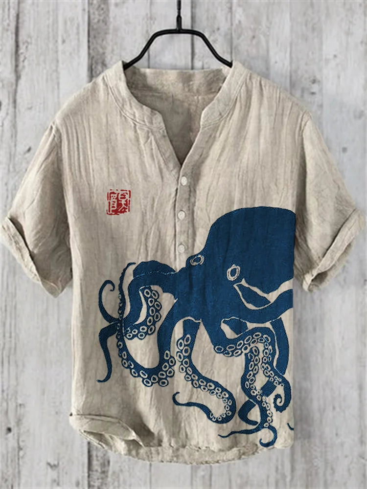 Octopus Japanse Lino Art Linnen Shirt