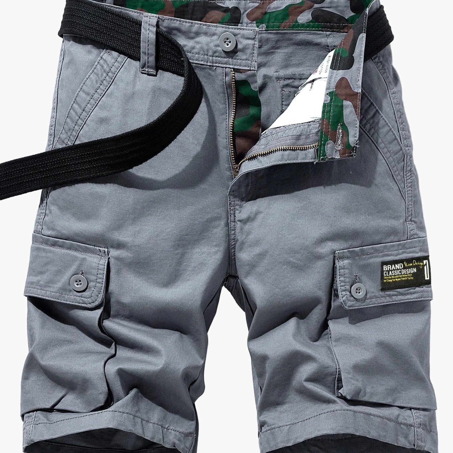 Men's Casual Cargo Shorts with Belt and Pockets