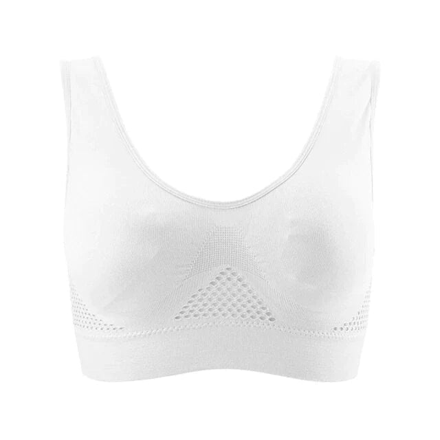 Soutien-gorge blanc sans couture, design confortable, tissu respirant, idéal pour le sport et le quotidien. Lingerie féminine moderne et pratique.