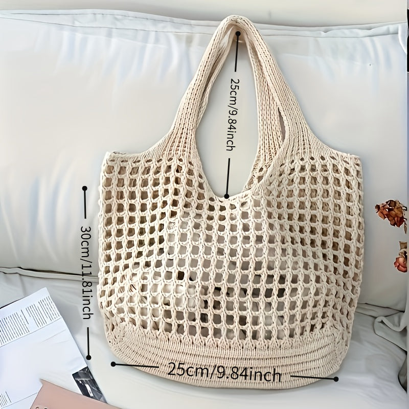 Geweven Strandtas met Open Netstructuur Dames Grote Shopper