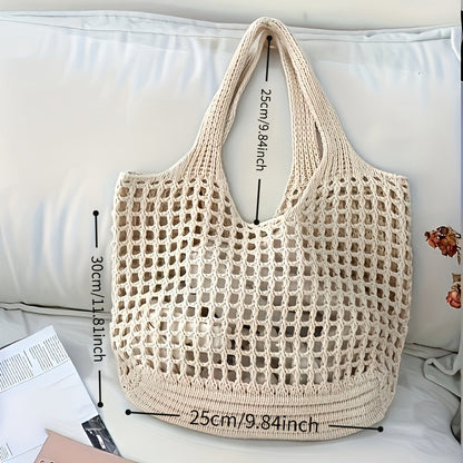Geweven Strandtas met Open Netstructuur Dames Grote Shopper