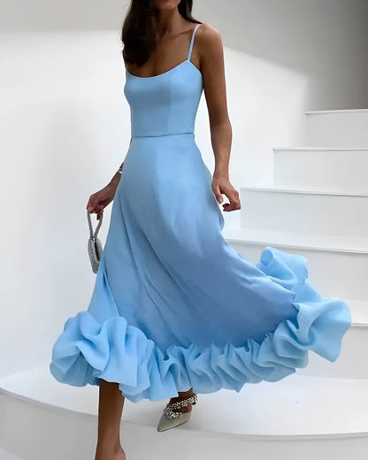 Valessia A-Linien Damenkleid mit eckigem Ausschnitt und Volantsaum
