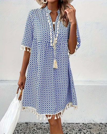 Abito da spiaggia corto a pois – vestito leggero donna con maniche corte
