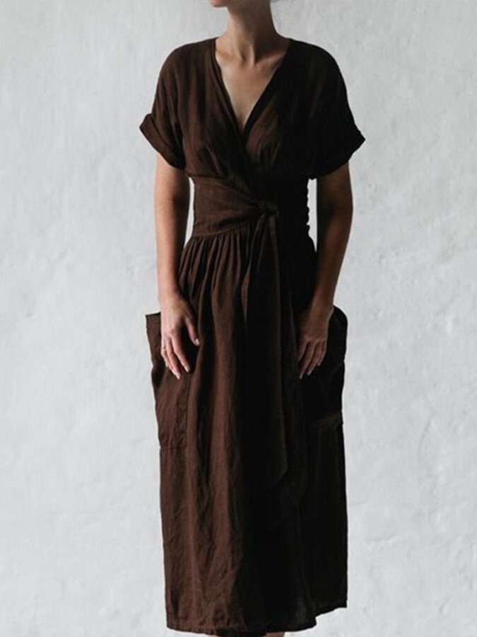 Elowiran - Linen Lace Up Dress